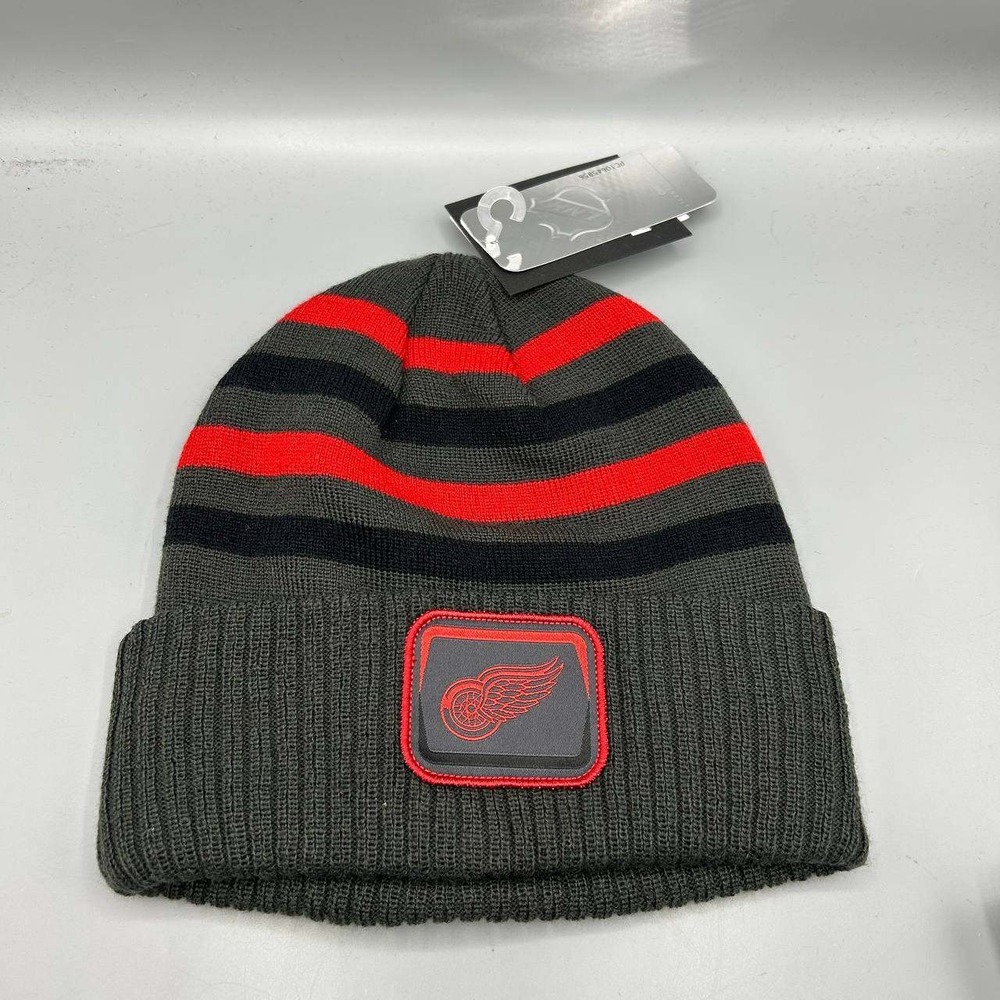 Detroit Red Wings NHL Hat Men Gray Red Fanatics Cuffed Beanie Cap New